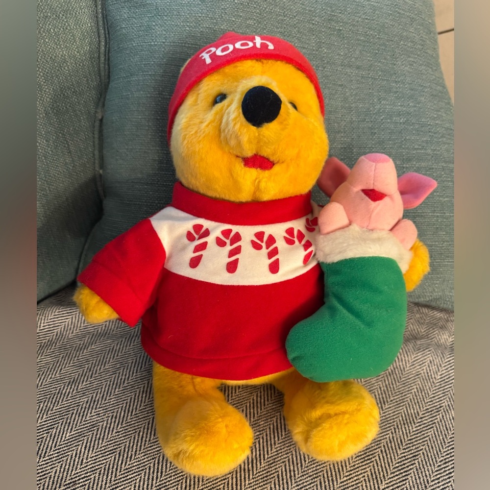 Winnie the Pooh Bear Plush with Red Sweater piglet Stocking Mattel VTG 1996